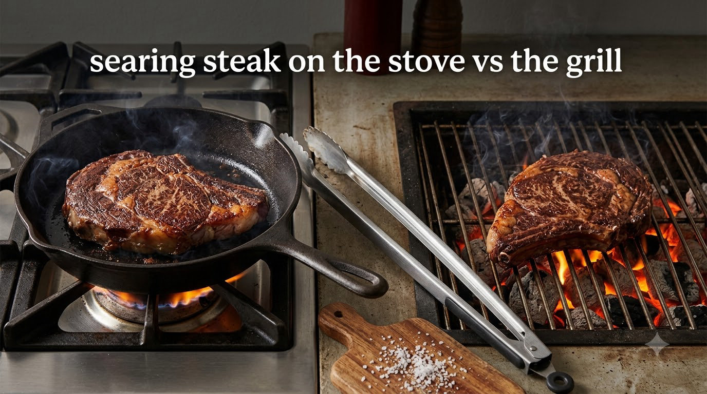 searing steak on the stove vs the grill