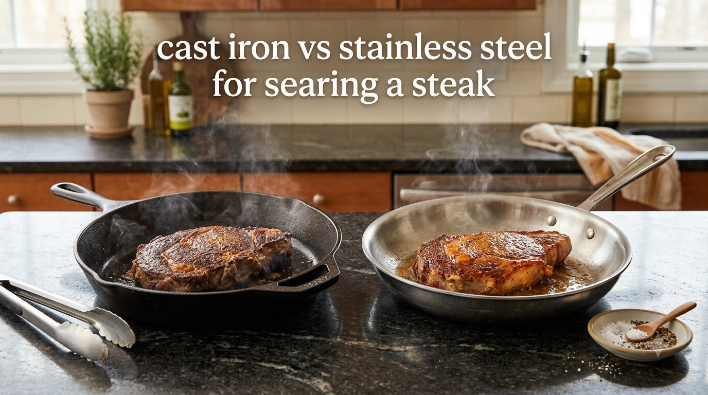 cast iron vs stainless steel for searing a steak