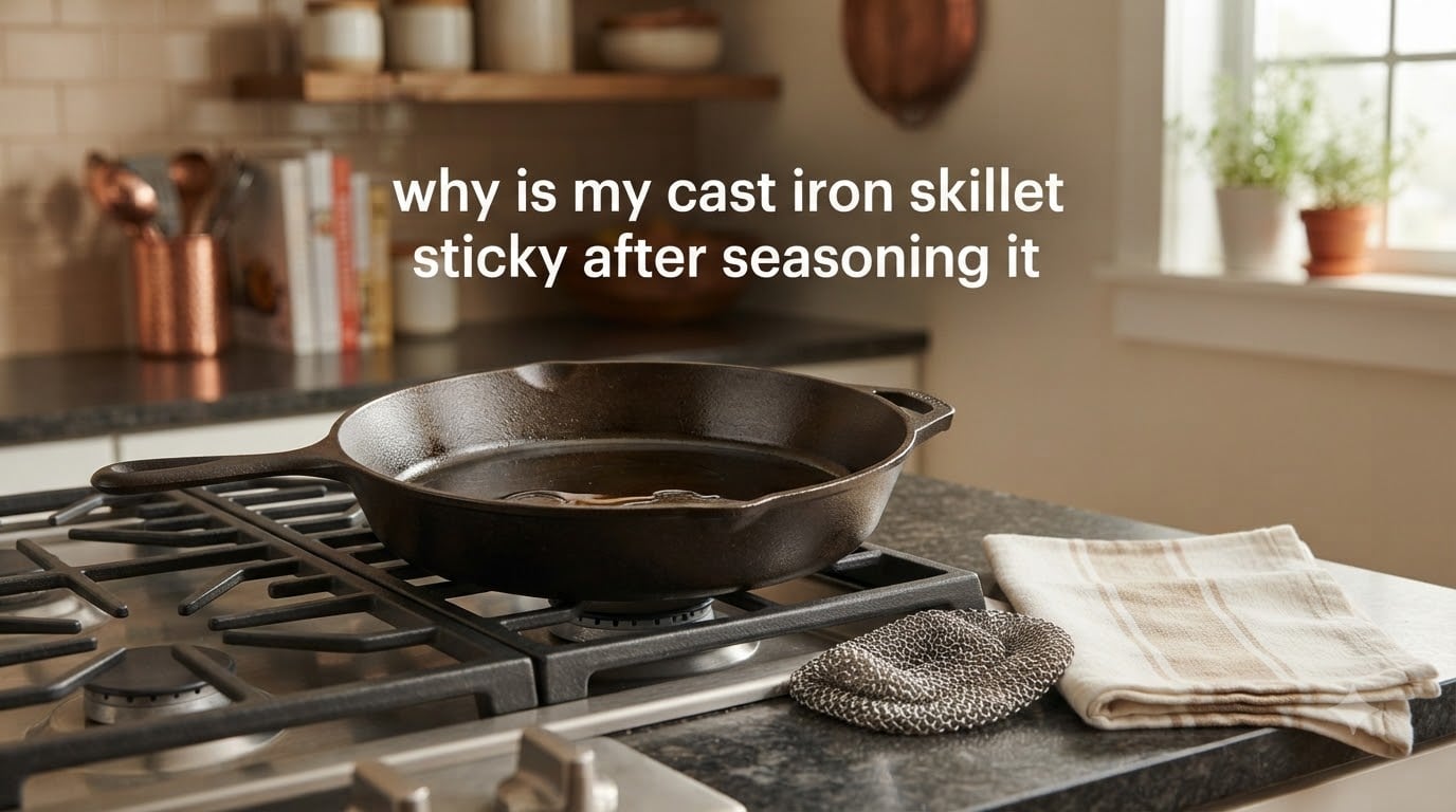 why is my cast iron skillet sticky after seasoning it
