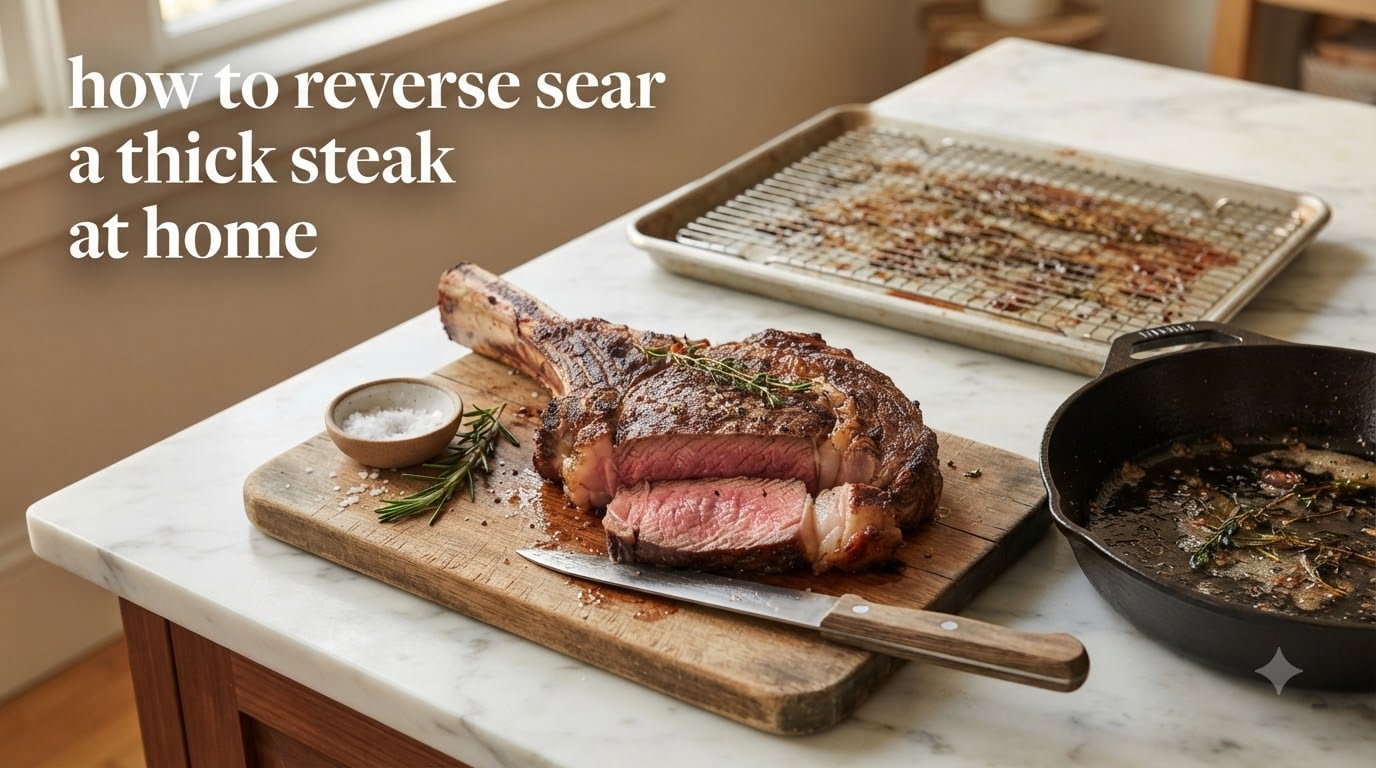 how to reverse sear a thick steak at home