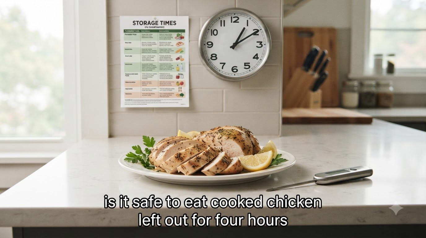 is it safe to eat cooked chicken left out for four hours